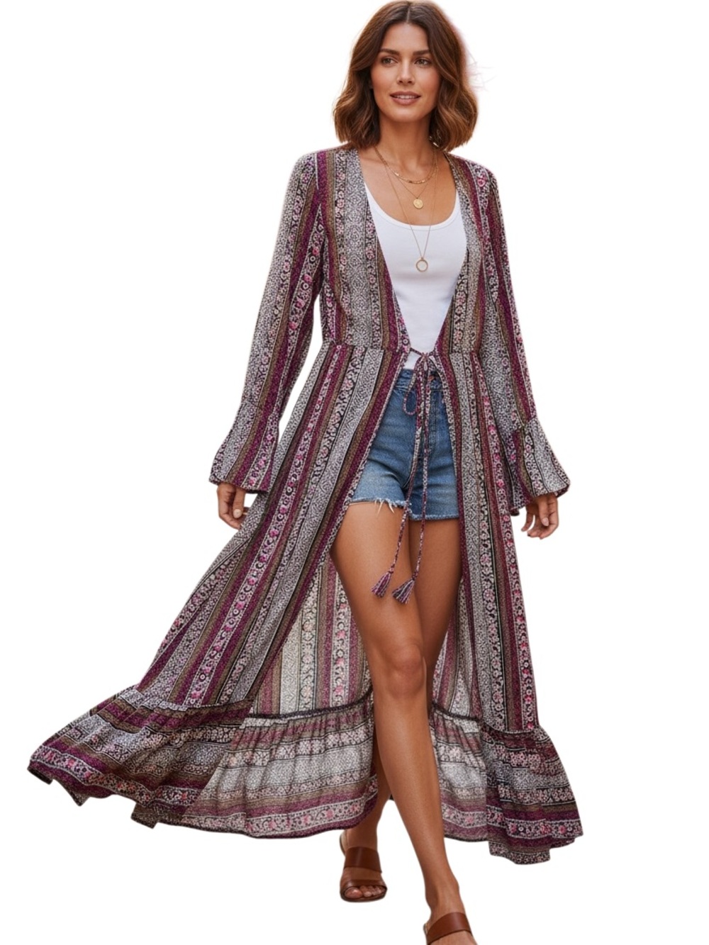 R. Vivimos Floral Paisley Maxi Dress - Plum & Cream